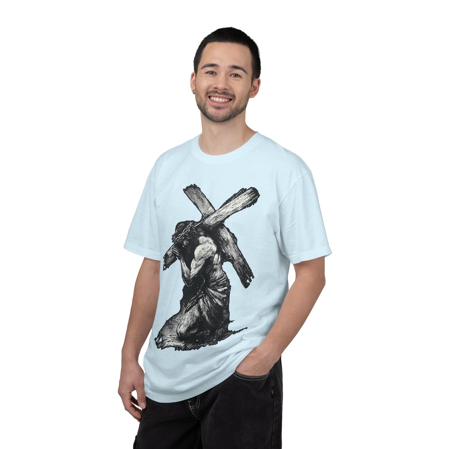 T‑Shirt — Christ Carrying Cross Black Illustration Graphic Tee