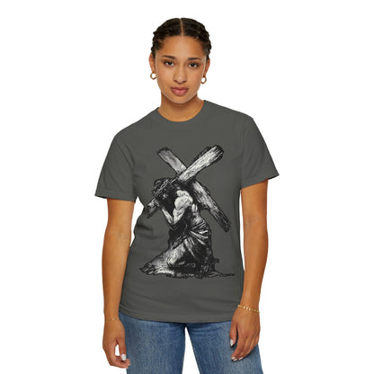 T‑Shirt — Christ Carrying Cross Black Illustration Graphic Tee