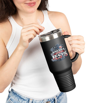 40oz Insulated Travel Mug — "America Needs Jesus" Patriotic Stainless Tumbler