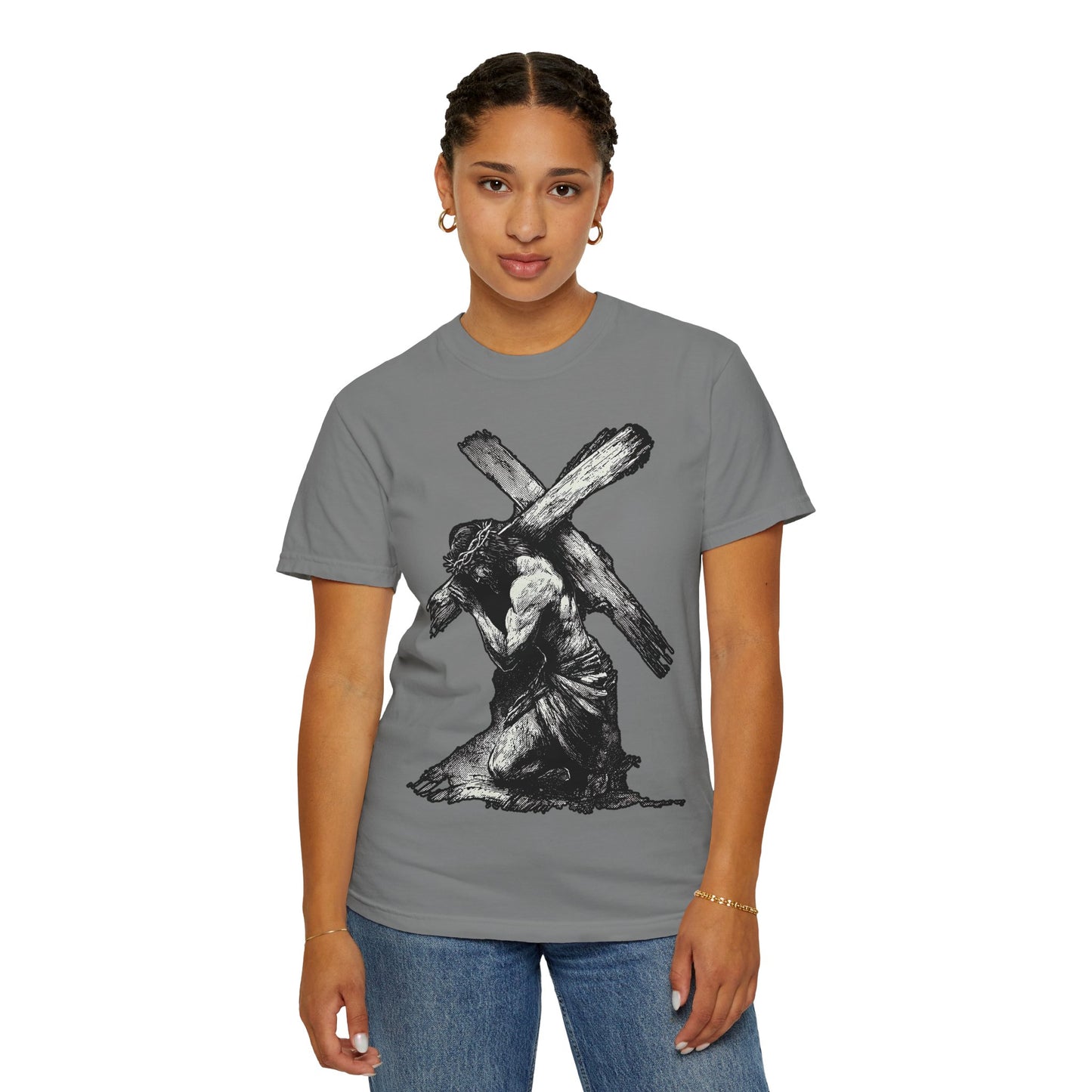 T‑Shirt — Christ Carrying Cross Black Illustration Graphic Tee