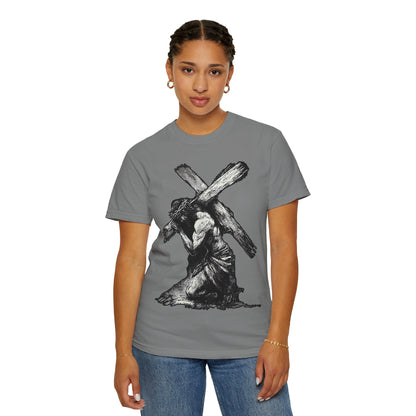 T‑Shirt — Christ Carrying Cross Black Illustration Graphic Tee