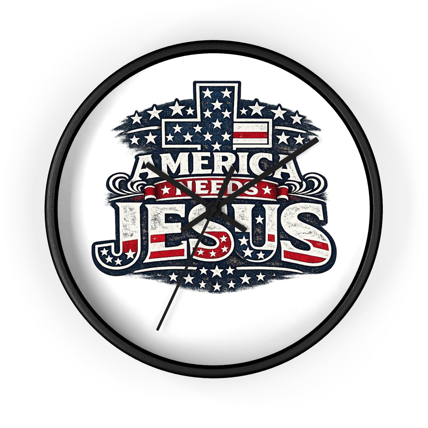 Wall Clock — "America Needs Jesus" Patriotic Cross Clock