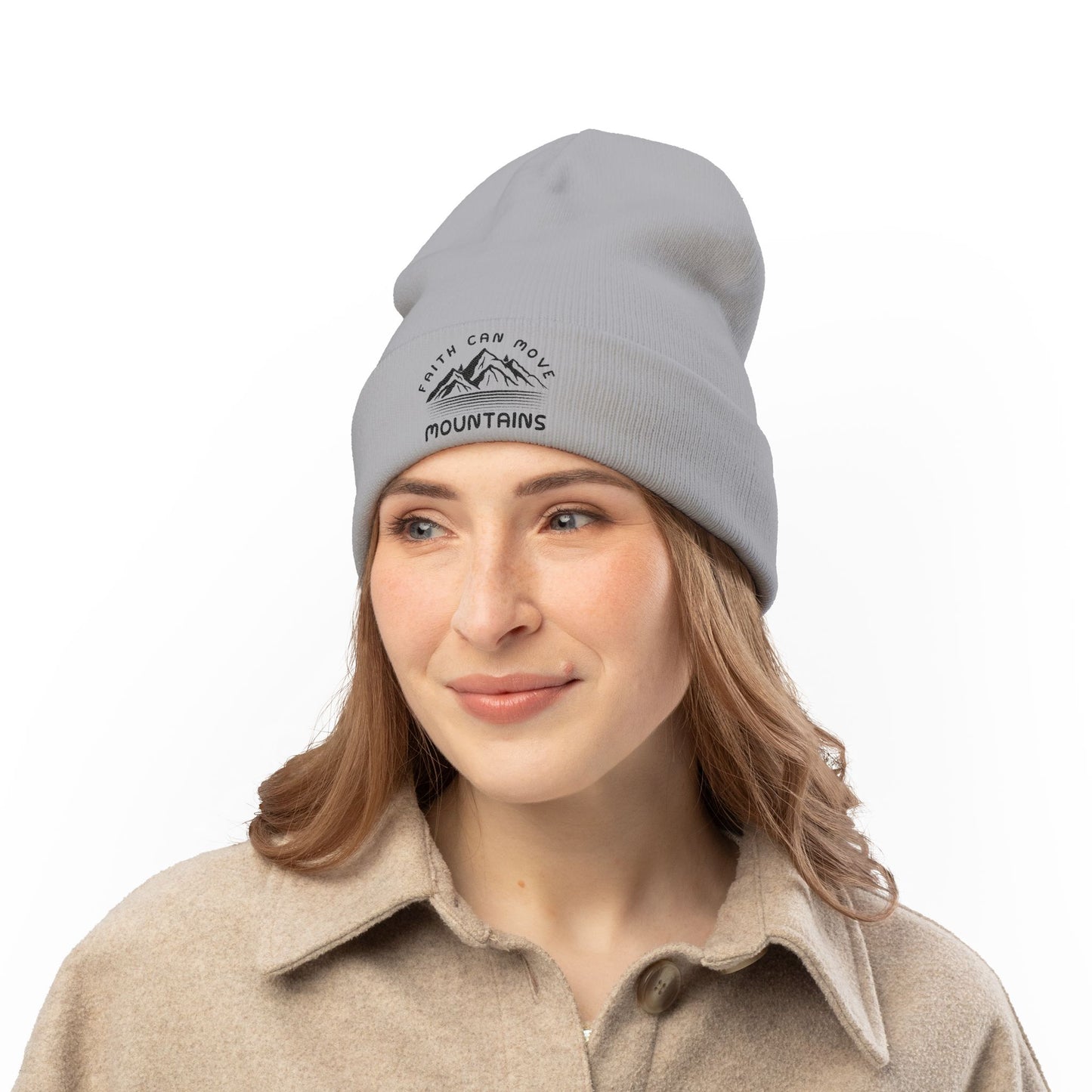 Embroidered 'Faith Can Move Mountains' Knit Beanie