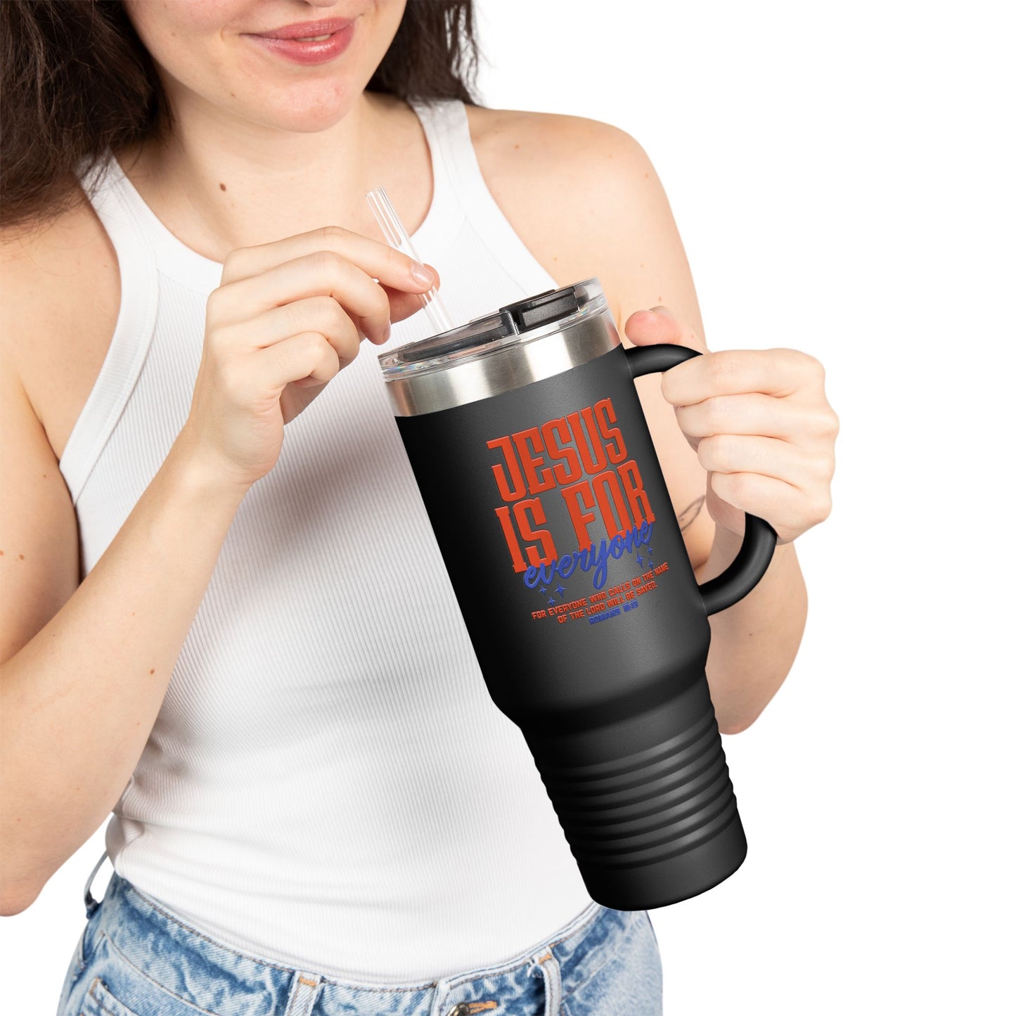 40oz Insulated Travel Mug — "Jesus Is For Everyone" Christian Tumbler with Straw (Large Thermal Cup)