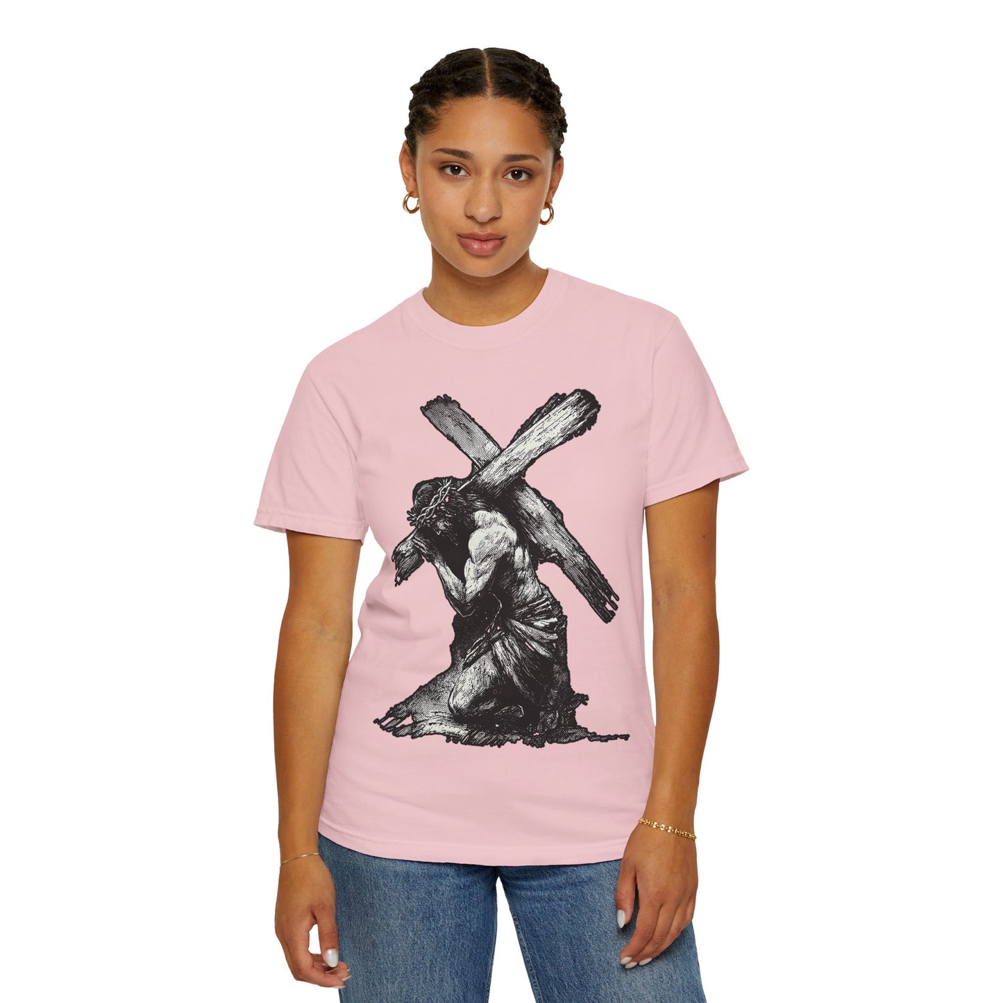 T‑Shirt — Christ Carrying Cross Black Illustration Graphic Tee