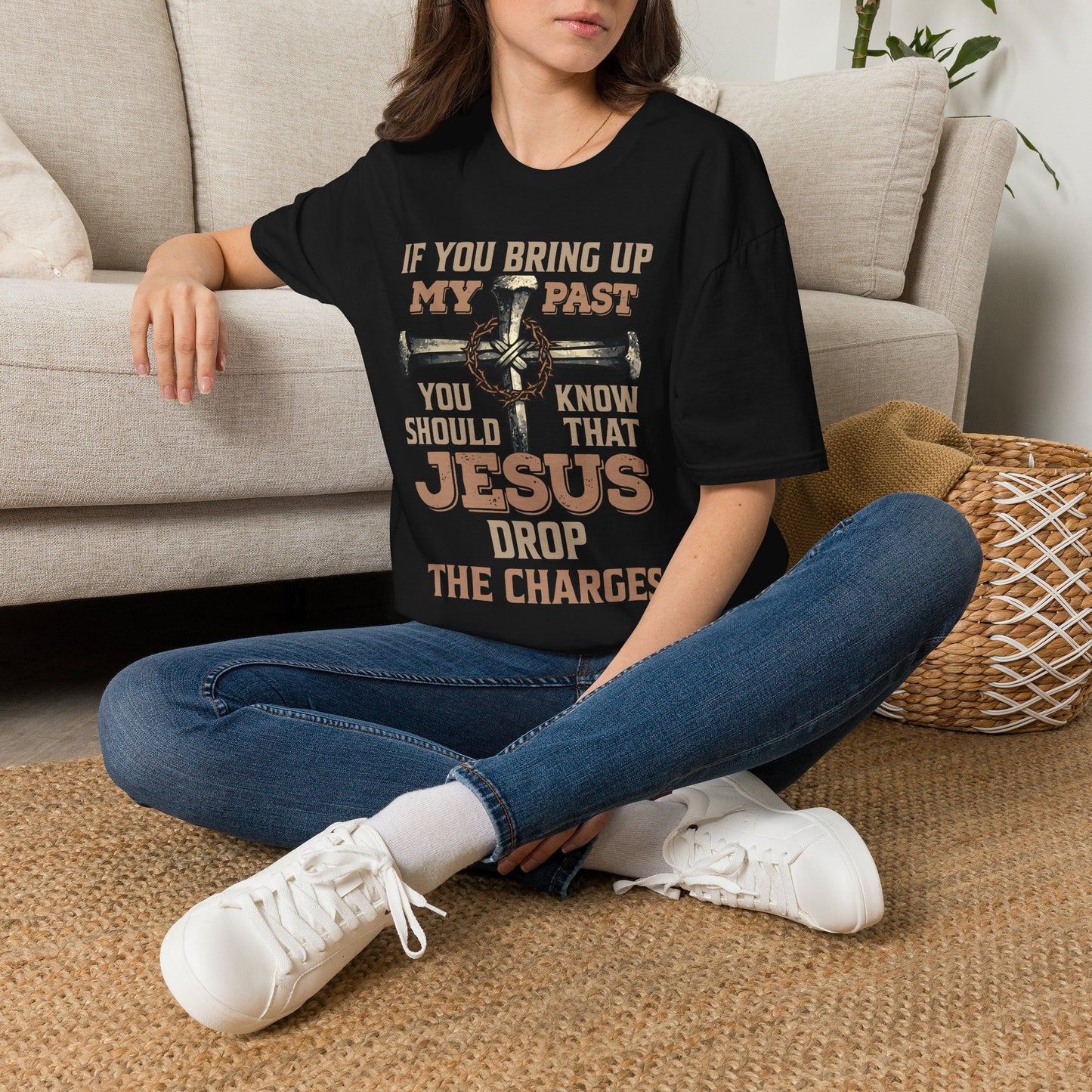 Christian T-Shirt — "If You Bring Up My Past You Should Know That Jesus Dropped the Charges"