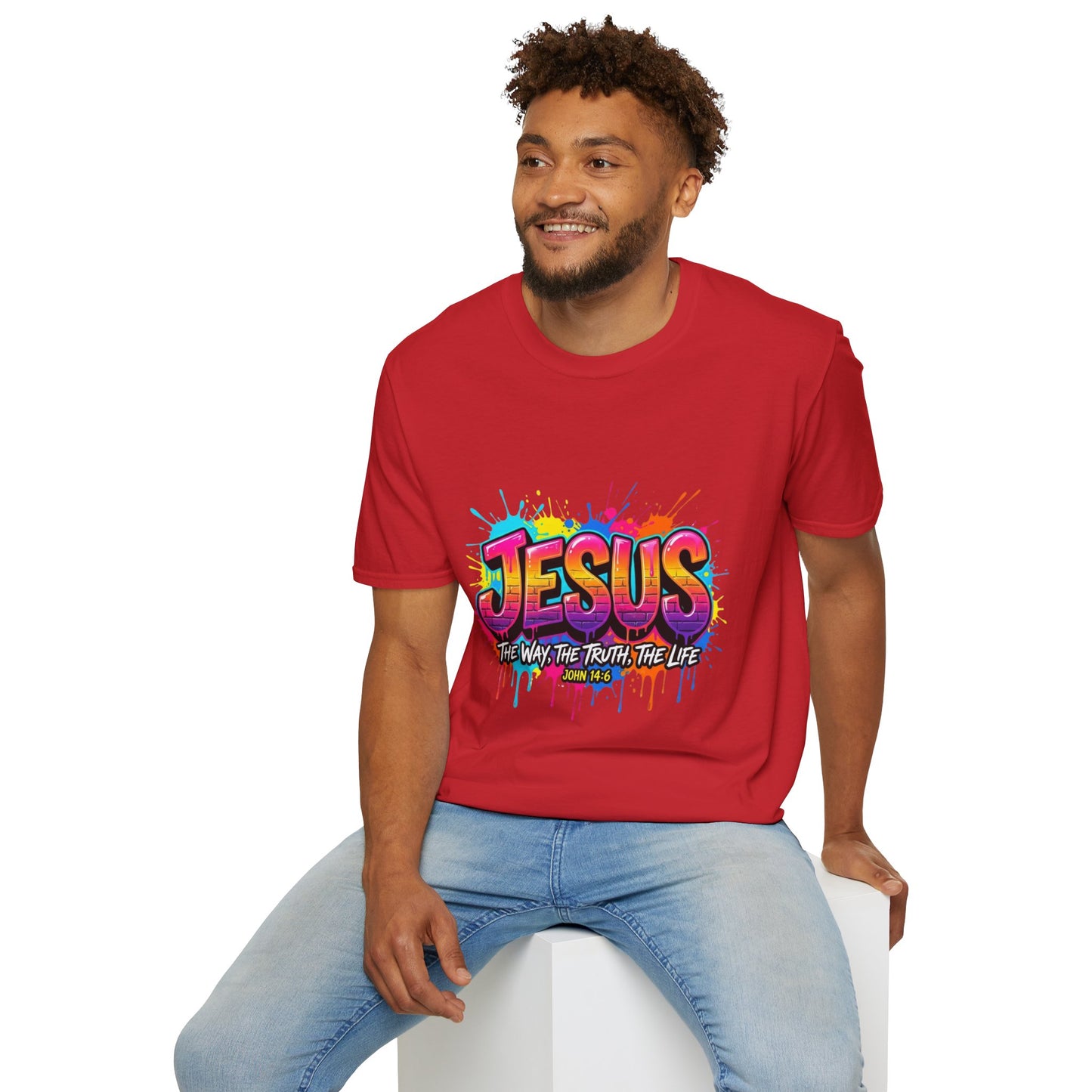 Jesus Graffiti T-Shirt — 'Jesus: The Way, The Truth, The Life' Colorful Faith Tee