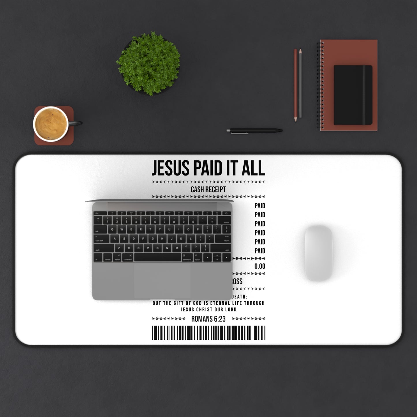 Jesus Paid It All Desk Mat — Christian Receipt Design Mouse Pad
