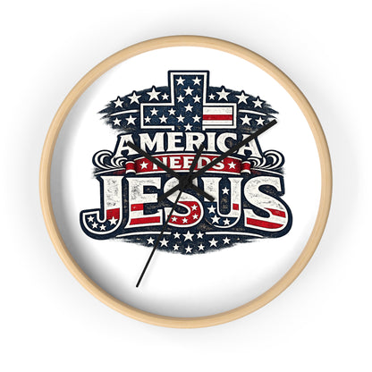 Wall Clock — "America Needs Jesus" Patriotic Cross Clock