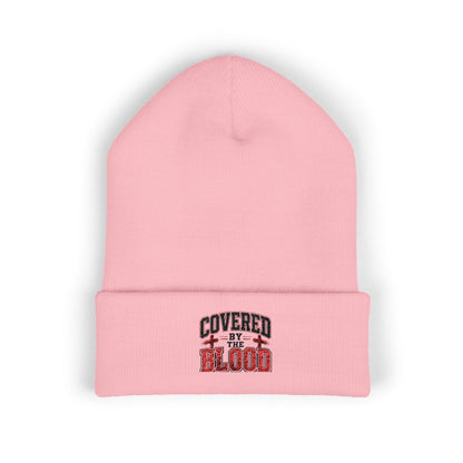 Embroidered 'Covered by the Blood' Cuffed Beanie — Christian Faith Knit Hat