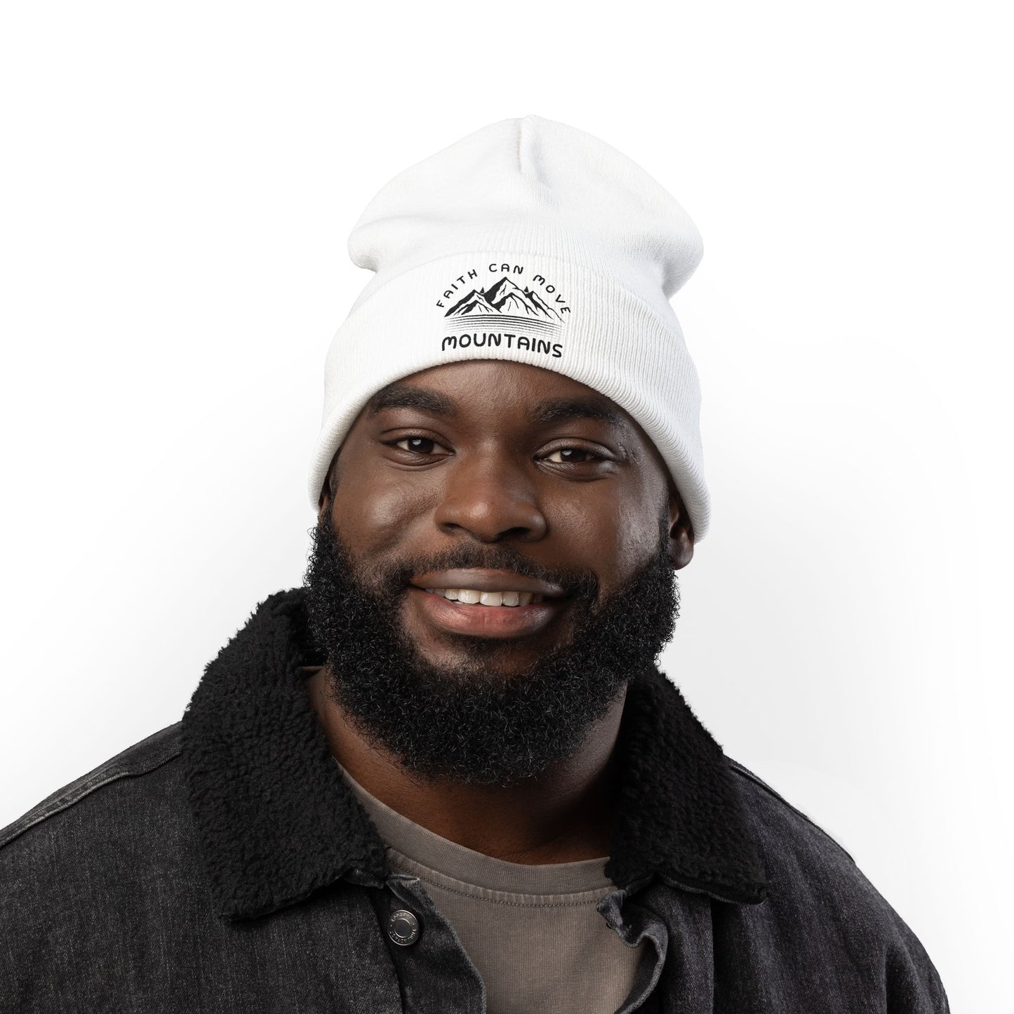 Embroidered 'Faith Can Move Mountains' Knit Beanie