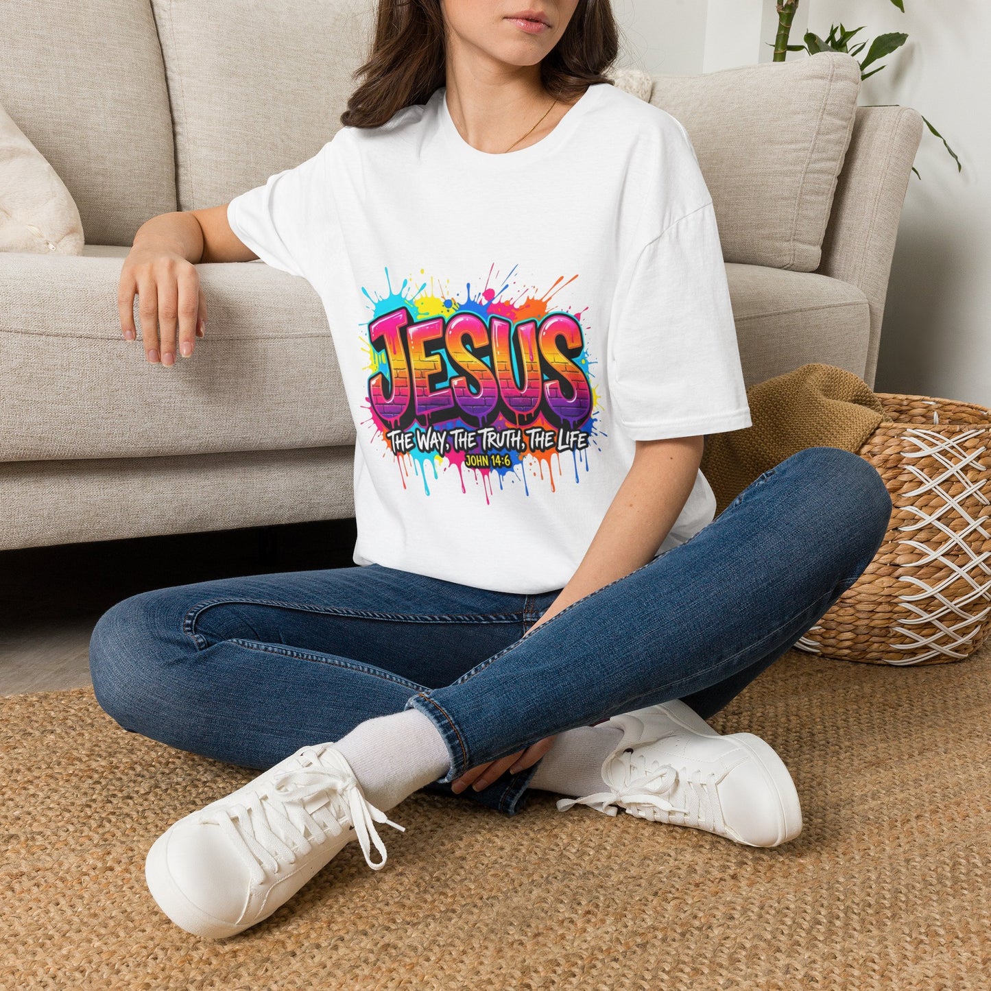 Jesus Graffiti T-Shirt — 'Jesus: The Way, The Truth, The Life' Colorful Faith Tee