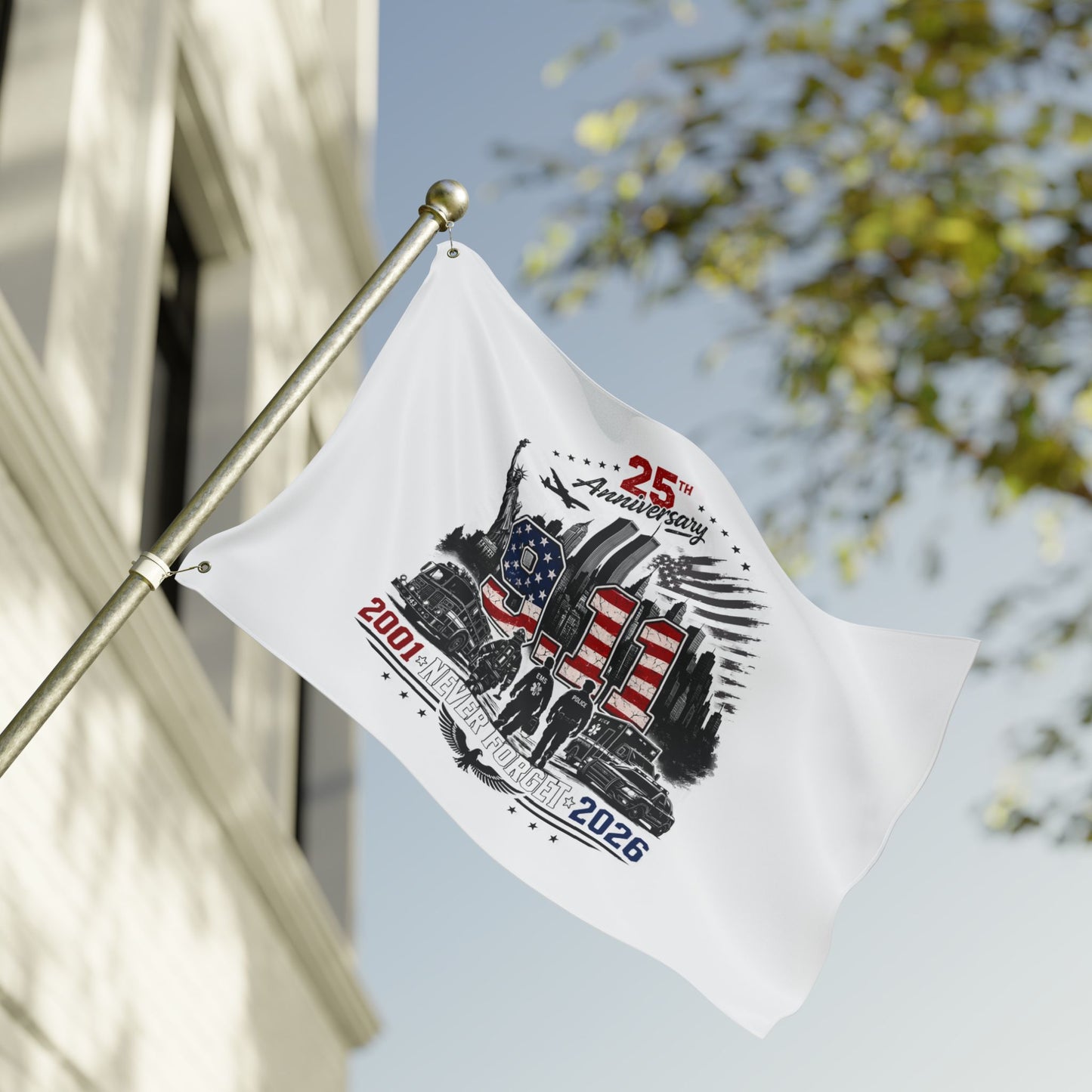 25th Anniversary 9/11 Memorial Flag - Double-Sided "Never Forget" Tribute (2001–2026)