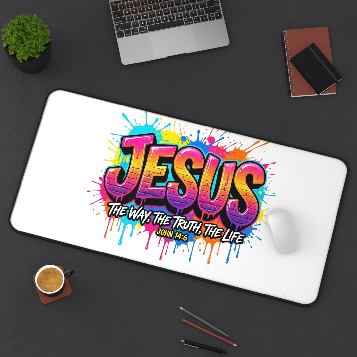 Jesus Graffiti Desk Mat — "The Way, The Truth, The Life" Christian Desk Pad