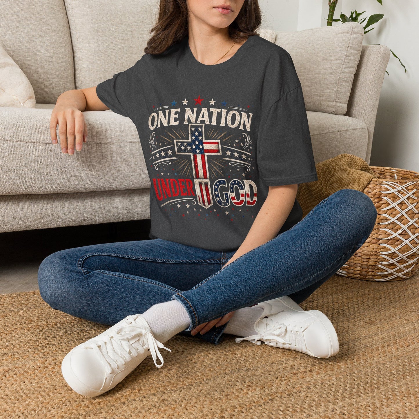 One Nation Under God T-Shirt — Patriotic American Flag Cross Tee