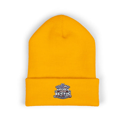 Embroidered 'Jesus' Crown Cuffed Beanie — Christian Faith Winter Hat
