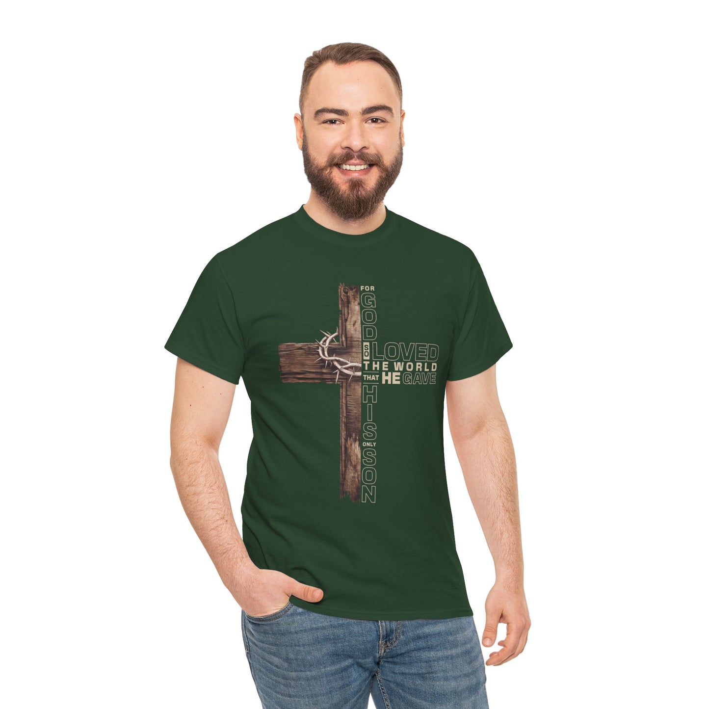 Christian Cross T‑Shirt — "For God Loved the World He Gave His Son" Inspirational Tee