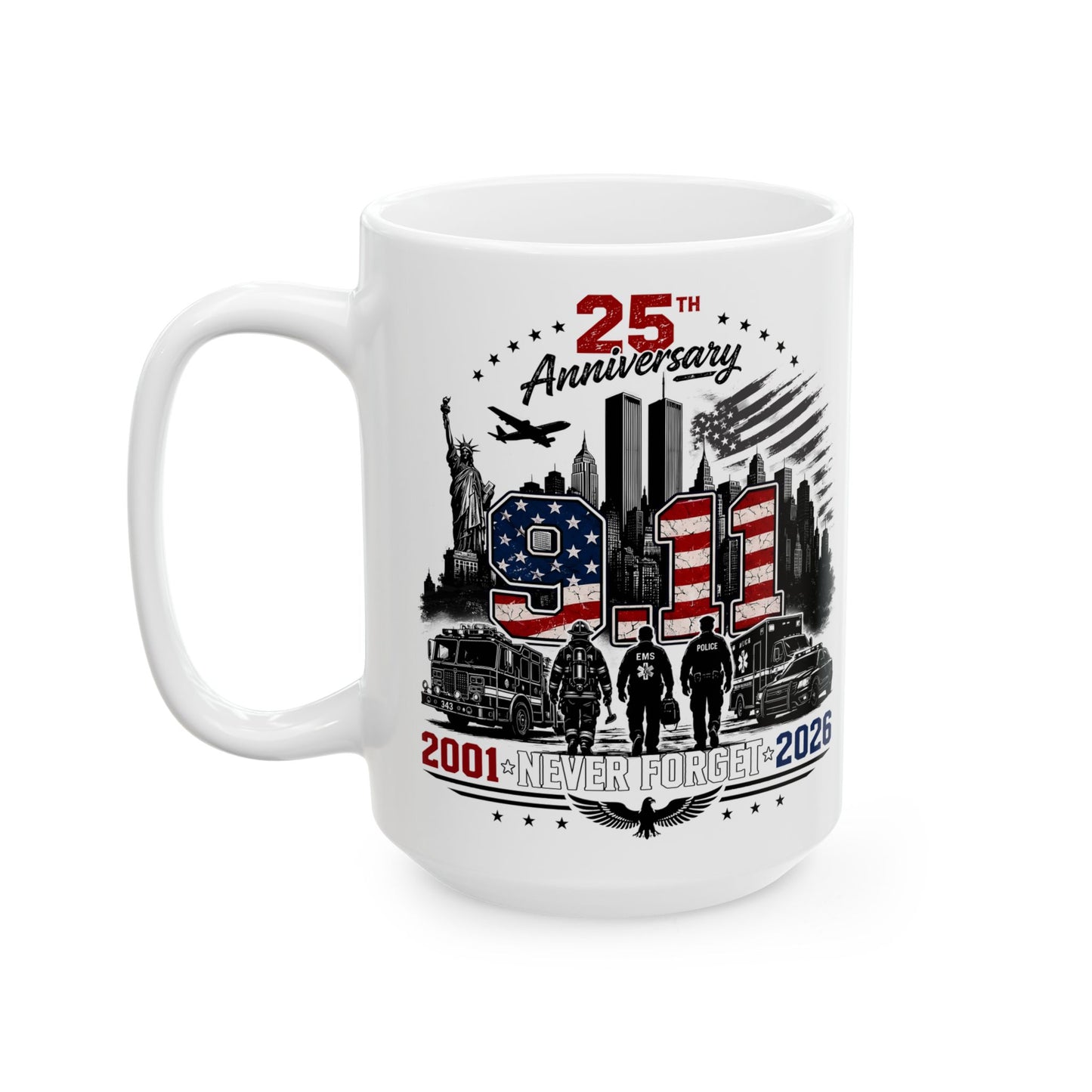 Patriotic USA Commuter Mug — 2001 to 2026 City Skyline Tribute (11oz & 15oz)