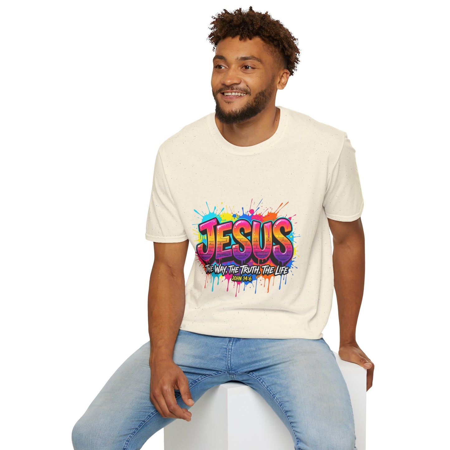 Jesus Graffiti T-Shirt — 'Jesus: The Way, The Truth, The Life' Colorful Faith Tee