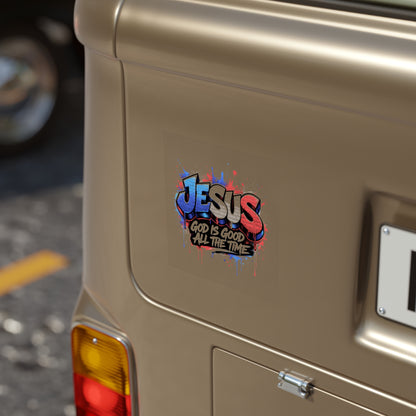 Jesus Graffiti Outdoor Sticker — “God Is Good All The Time”