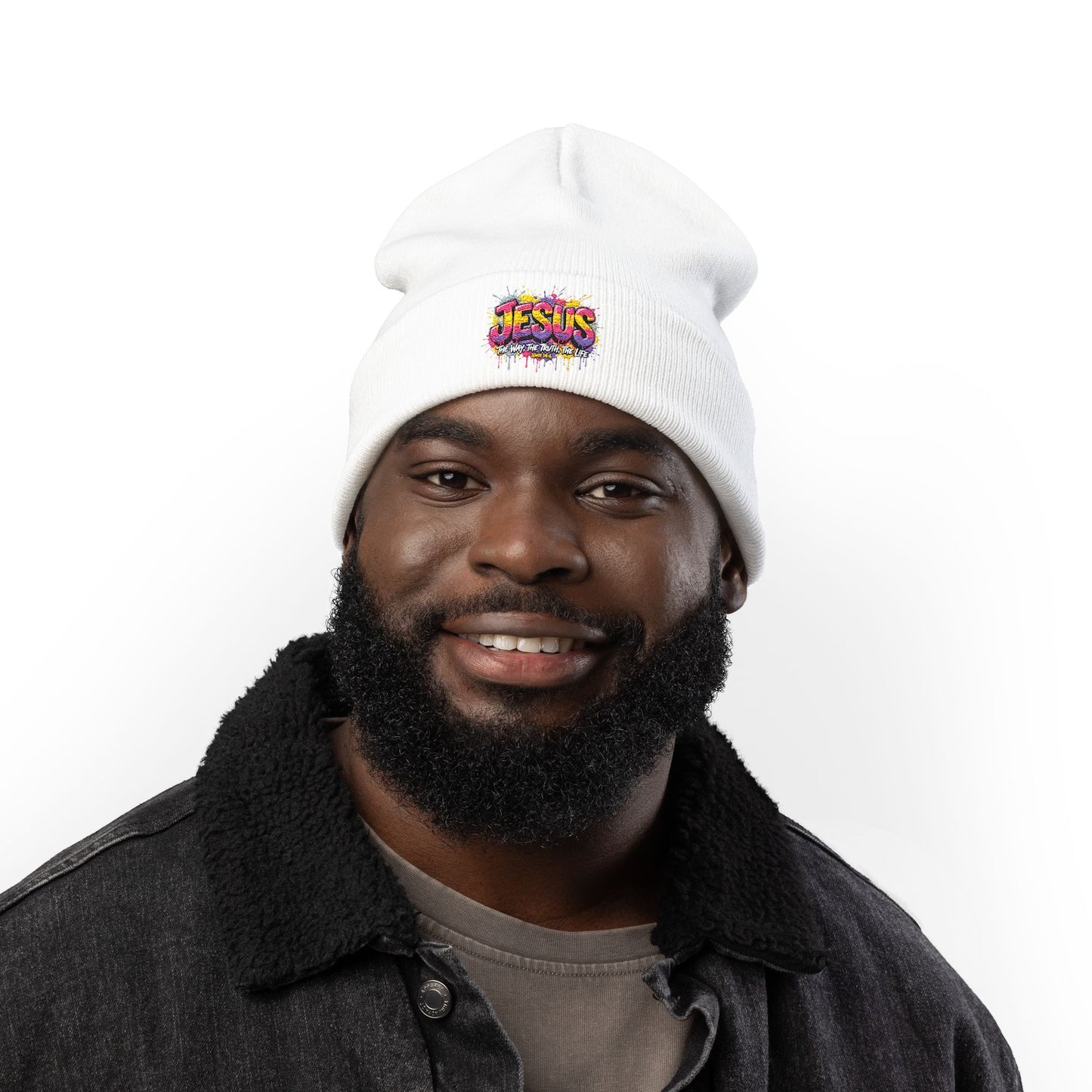 Embroidered 'Jesus' Graffiti Knit Beanie