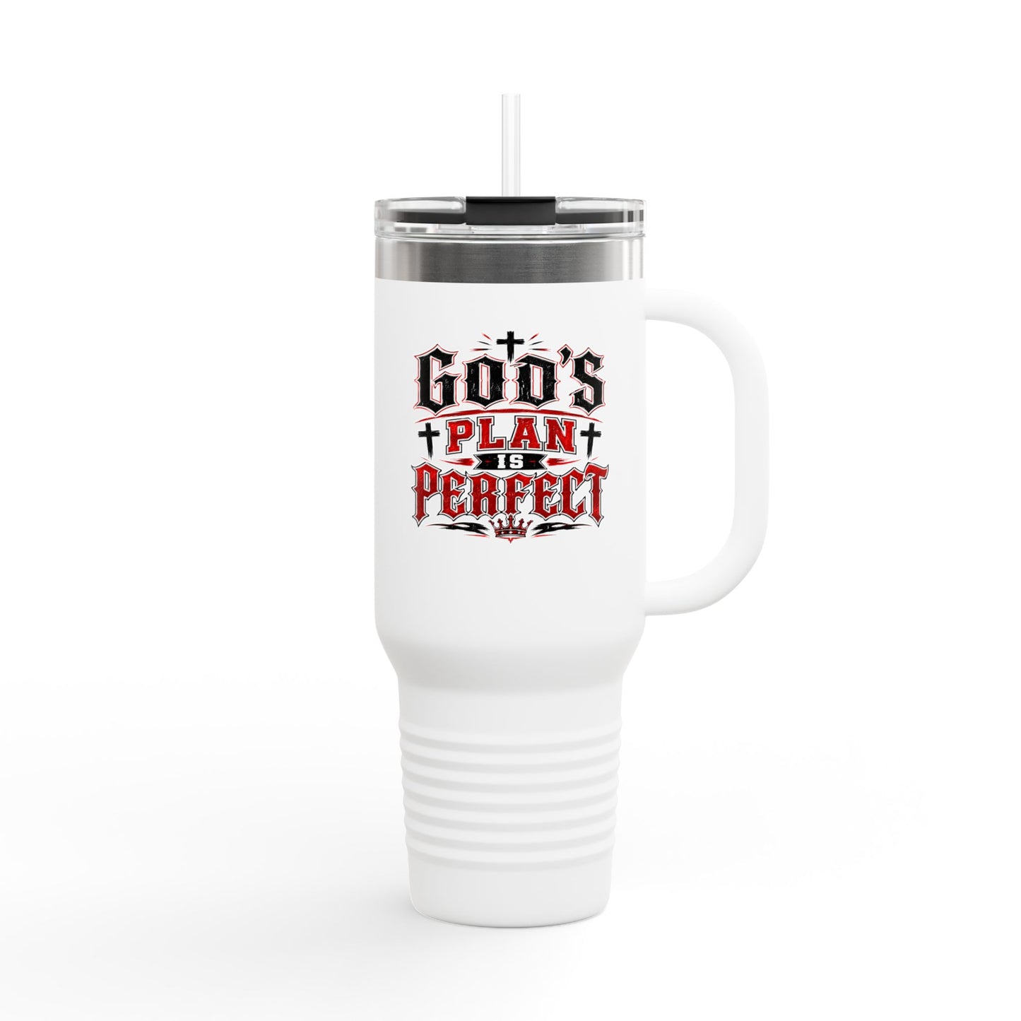 40oz Insulated Travel Mug — "God's Plan is Perfect" Faith Stainless Tumbler