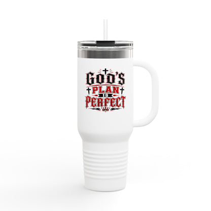 40oz Insulated Travel Mug — "God's Plan is Perfect" Faith Stainless Tumbler