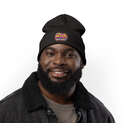 Embroidered 'Jesus' Graffiti Knit Beanie