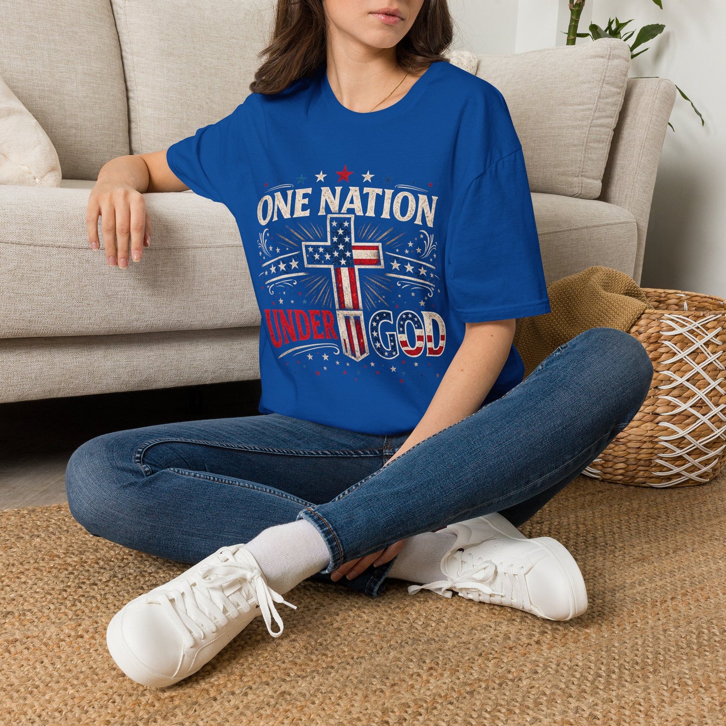 One Nation Under God T-Shirt — Patriotic American Flag Cross Tee