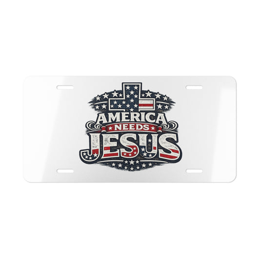 America Needs Jesus Vanity Plate — Patriotic Christian License Plate