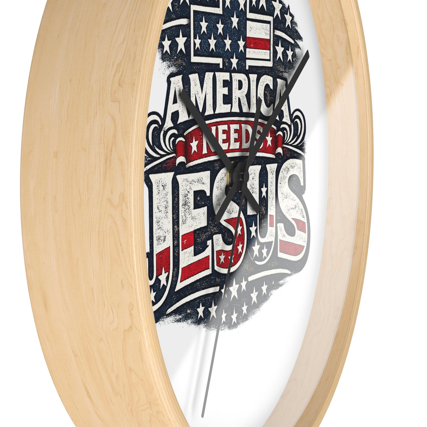 Wall Clock — "America Needs Jesus" Patriotic Cross Clock