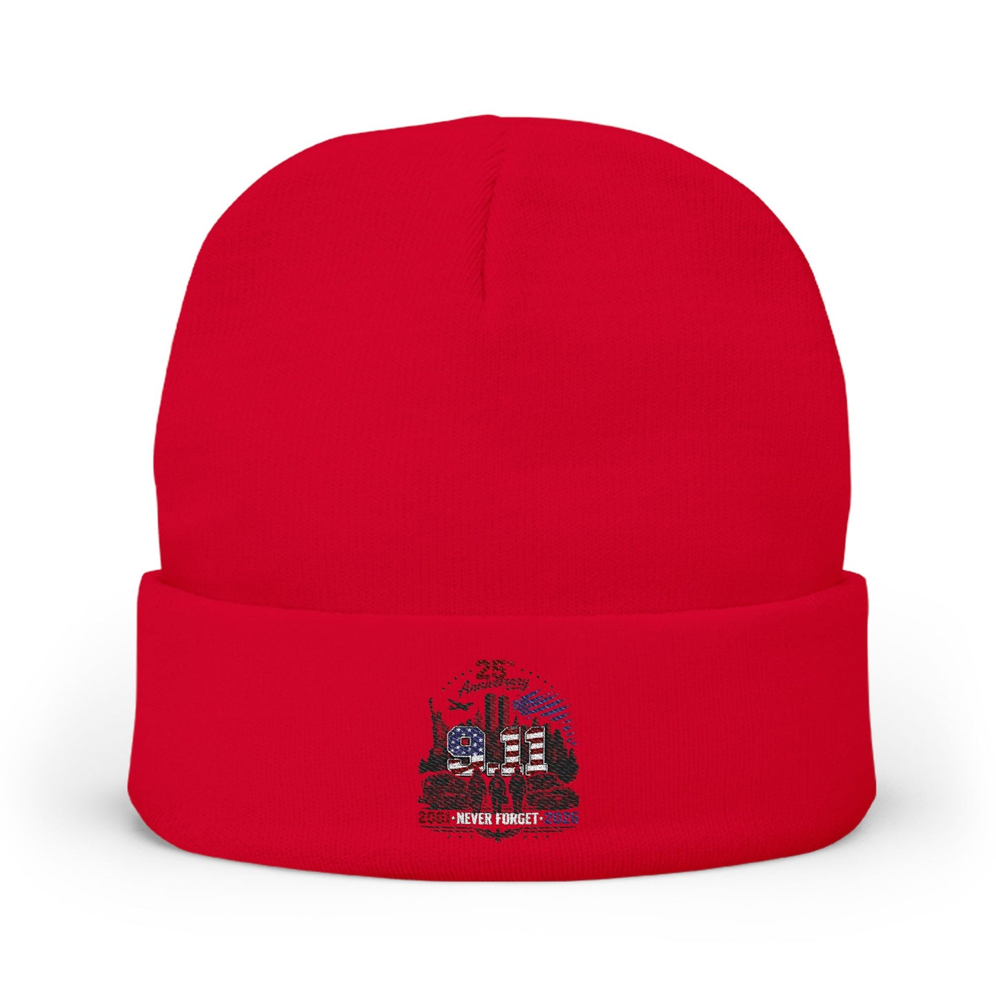 Embroidered 25th Anniversary Lighthouse Knit Beanie — Patriotic Memorial Winter Hat