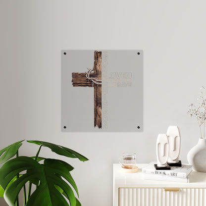 Religious Acrylic Wall Art Panel — 'For God So Loved the World' Cross Design