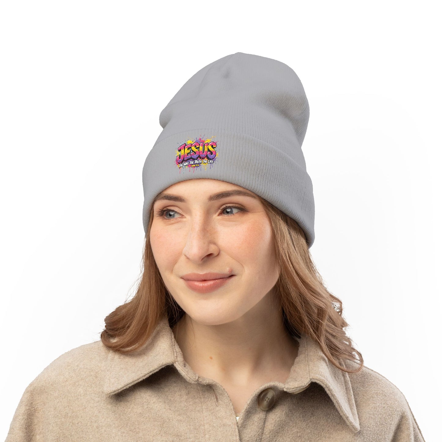 Embroidered 'Jesus' Graffiti Knit Beanie
