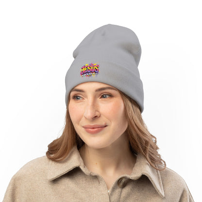 Embroidered 'Jesus' Graffiti Knit Beanie