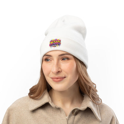 Embroidered 'Jesus' Graffiti Knit Beanie