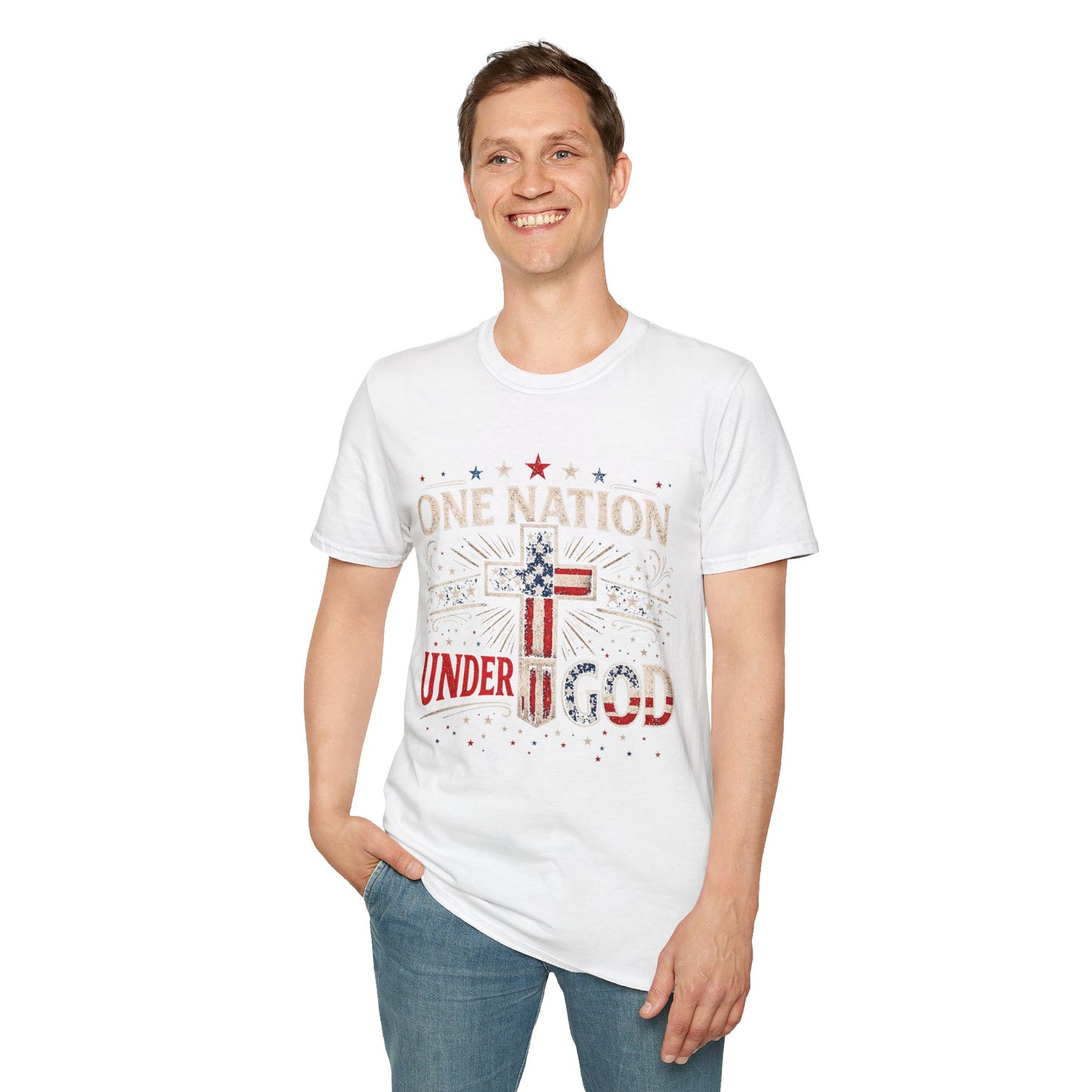 One Nation Under God T-Shirt — Patriotic American Flag Cross Tee