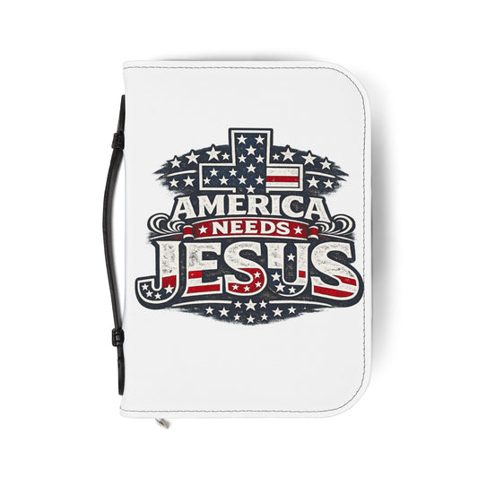 Bible Cover — “America Needs Jesus” Patriotic Cross Zippered Bible Case