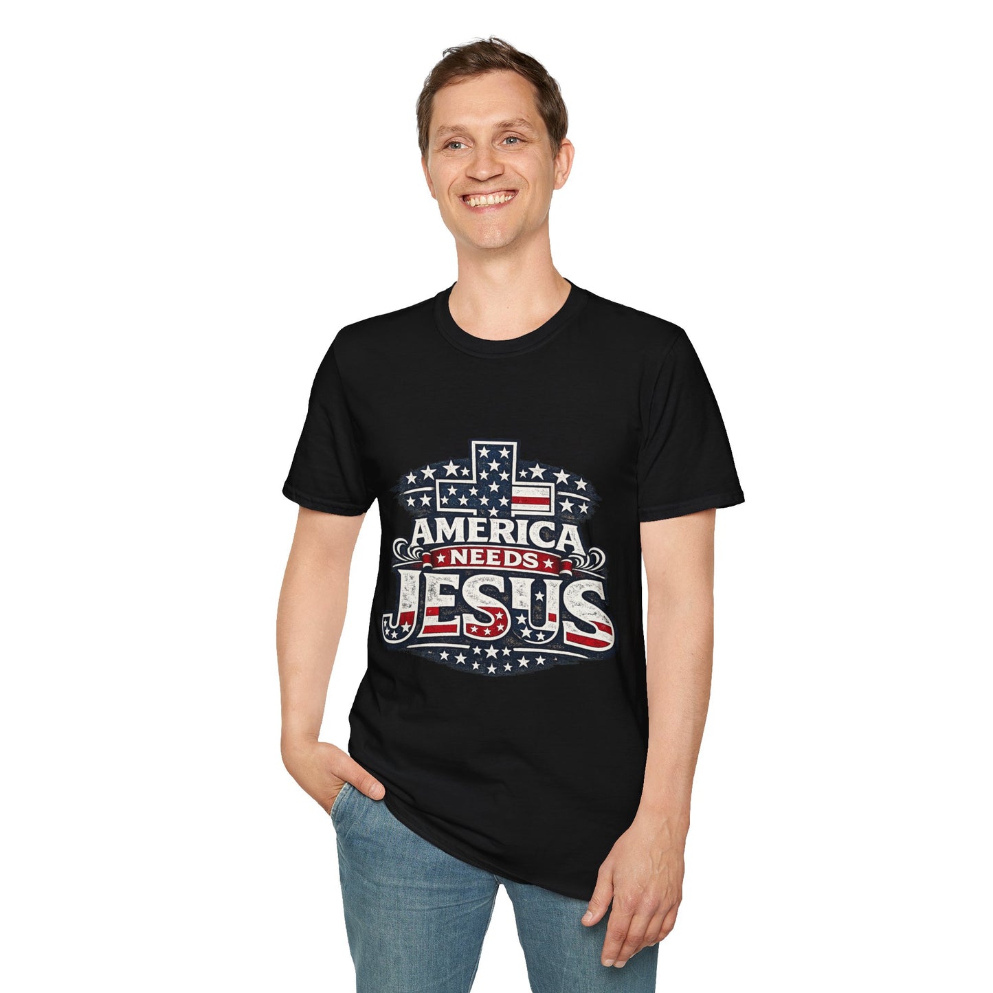 America Needs Jesus T‑Shirt — Patriotic Christian Tee