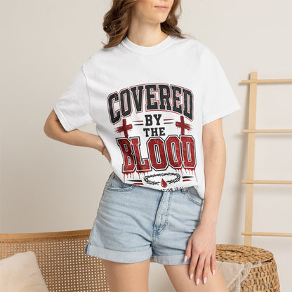 Covered by the Blood T-Shirt — Christian Faith Graphic Tee (Revelation 12:11)