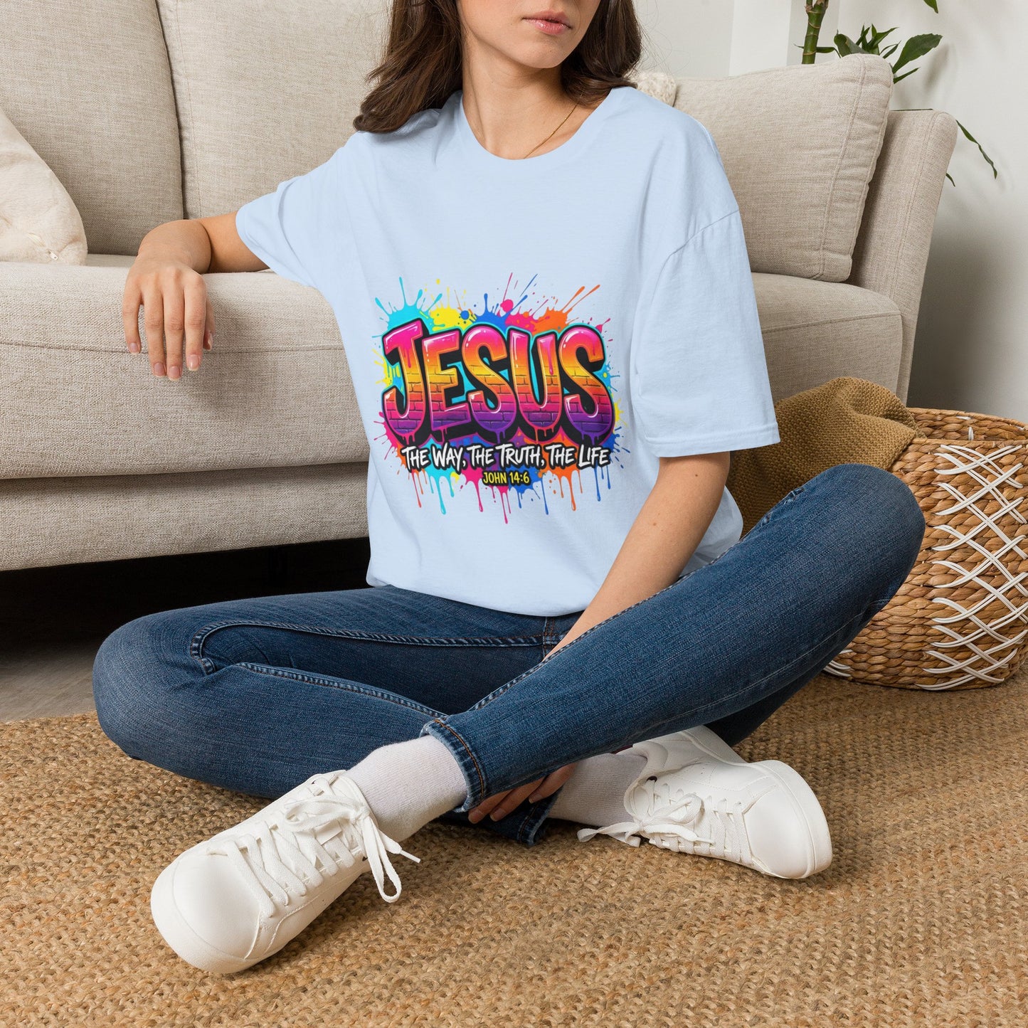 Jesus Graffiti T-Shirt — 'Jesus: The Way, The Truth, The Life' Colorful Faith Tee