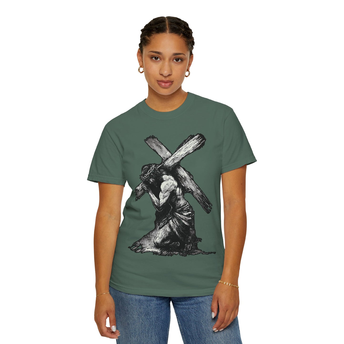 T‑Shirt — Christ Carrying Cross Black Illustration Graphic Tee