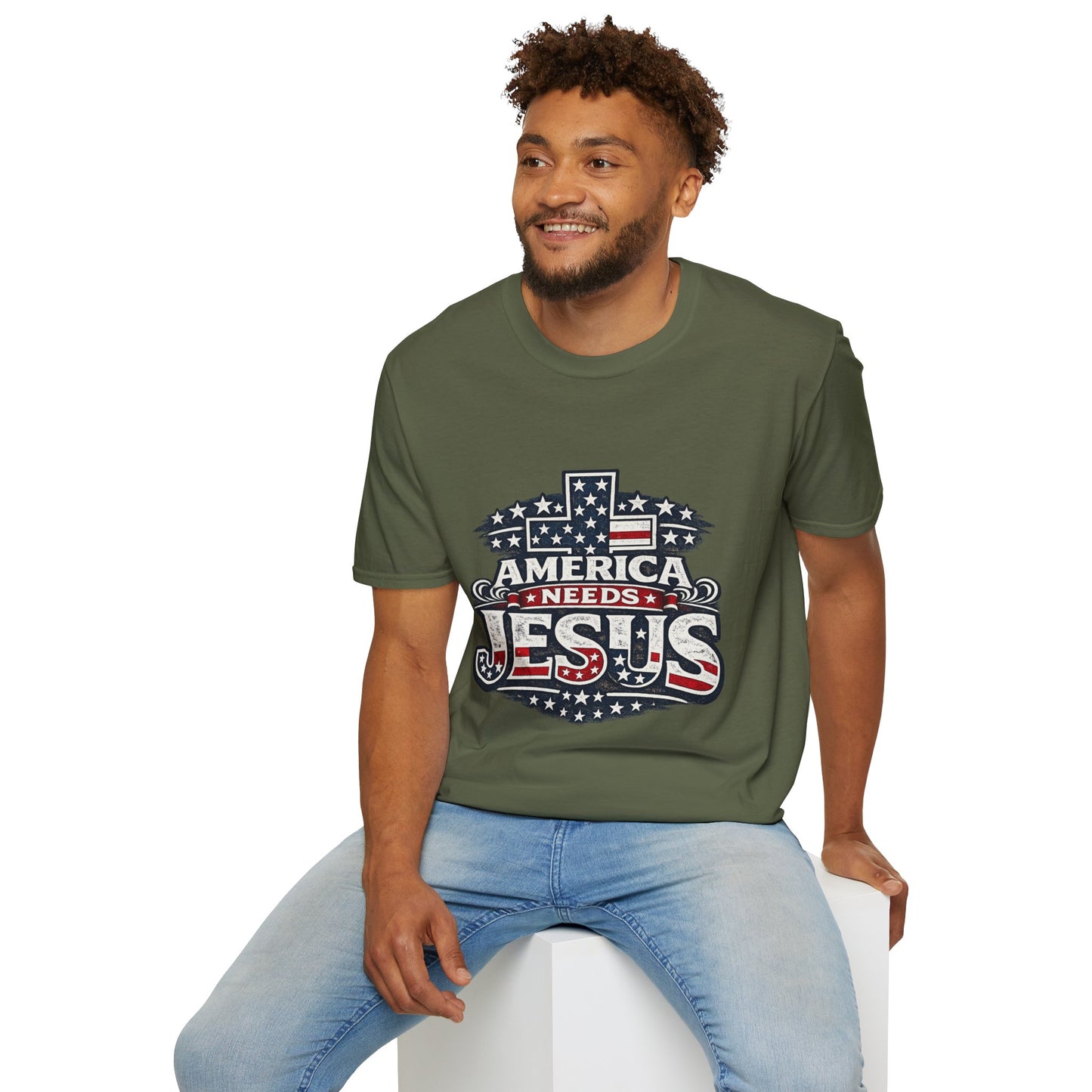 America Needs Jesus T‑Shirt — Patriotic Christian Tee