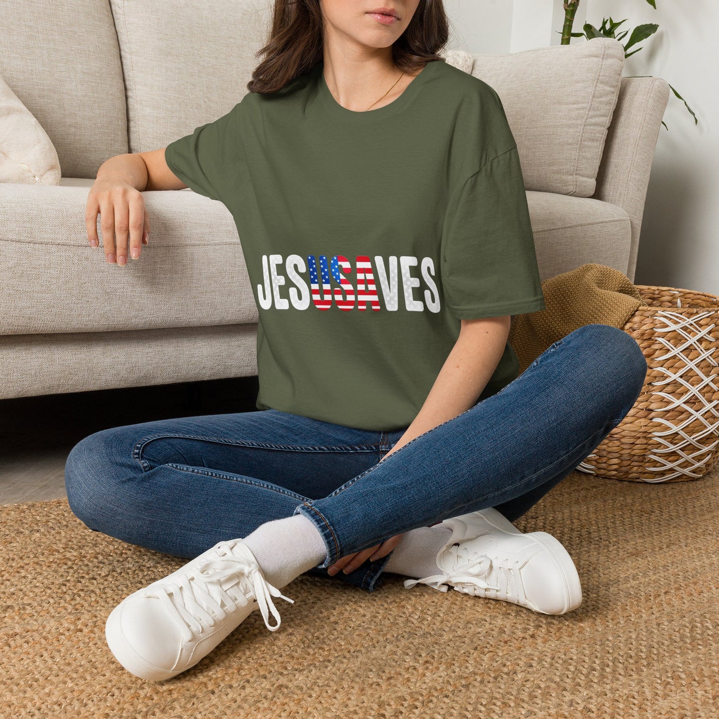 Jesus Saves T-Shirt — Patriotic American Flag Faith Tee