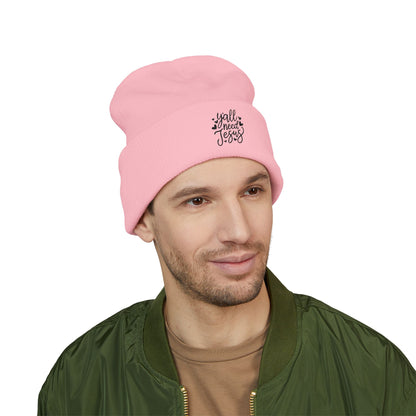 Embroidered 'Y'all Need Jesus' Cuffed Beanie