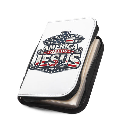 Bible Cover — “America Needs Jesus” Patriotic Cross Zippered Bible Case