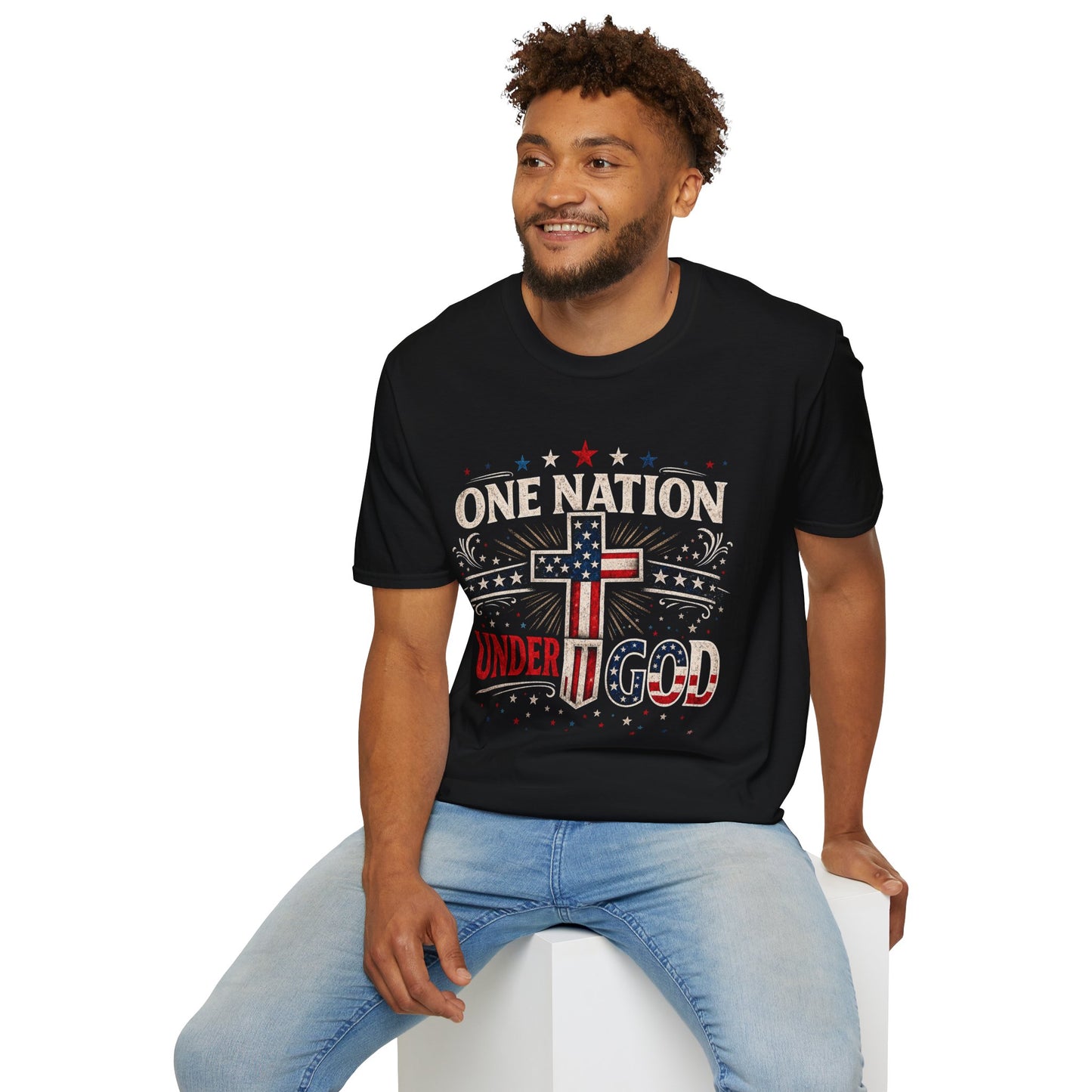 One Nation Under God T-Shirt — Patriotic American Flag Cross Tee