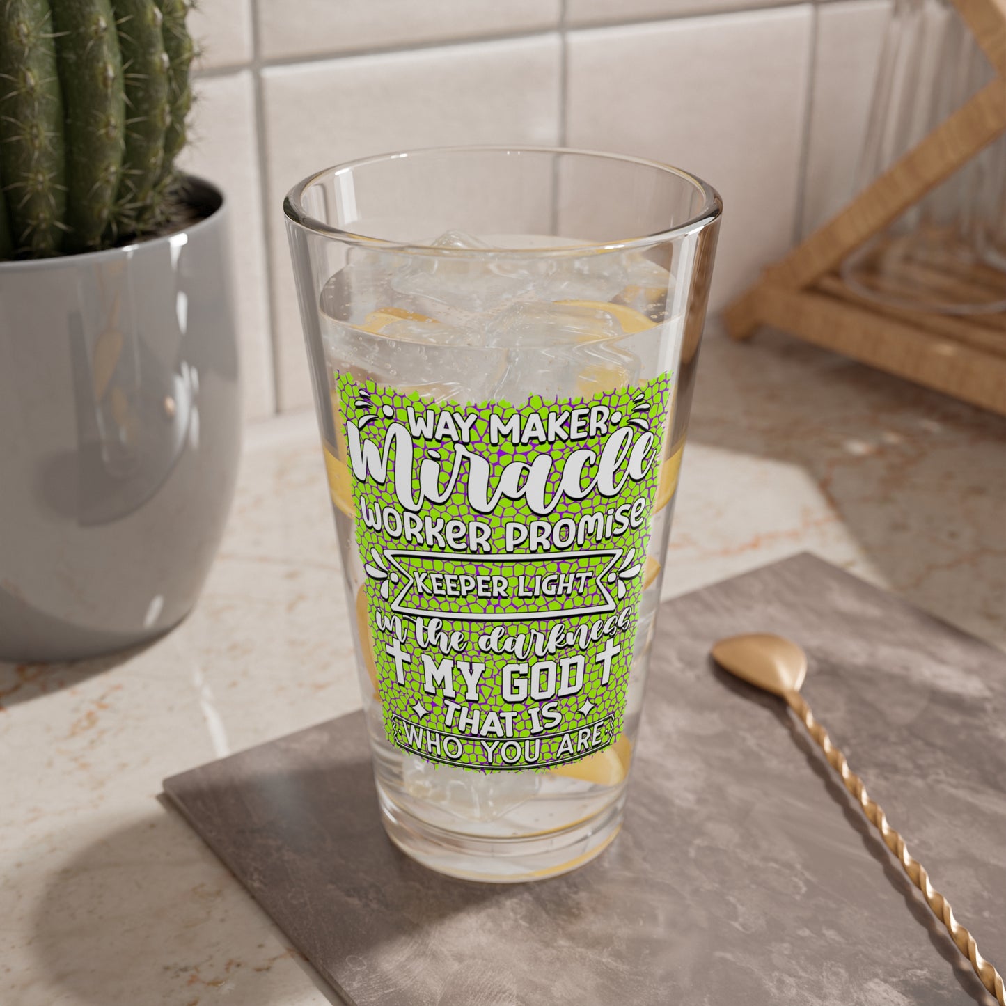 Mixing Glass — 'Way Maker, Miracle' Inspirational 16oz Prayer Glass