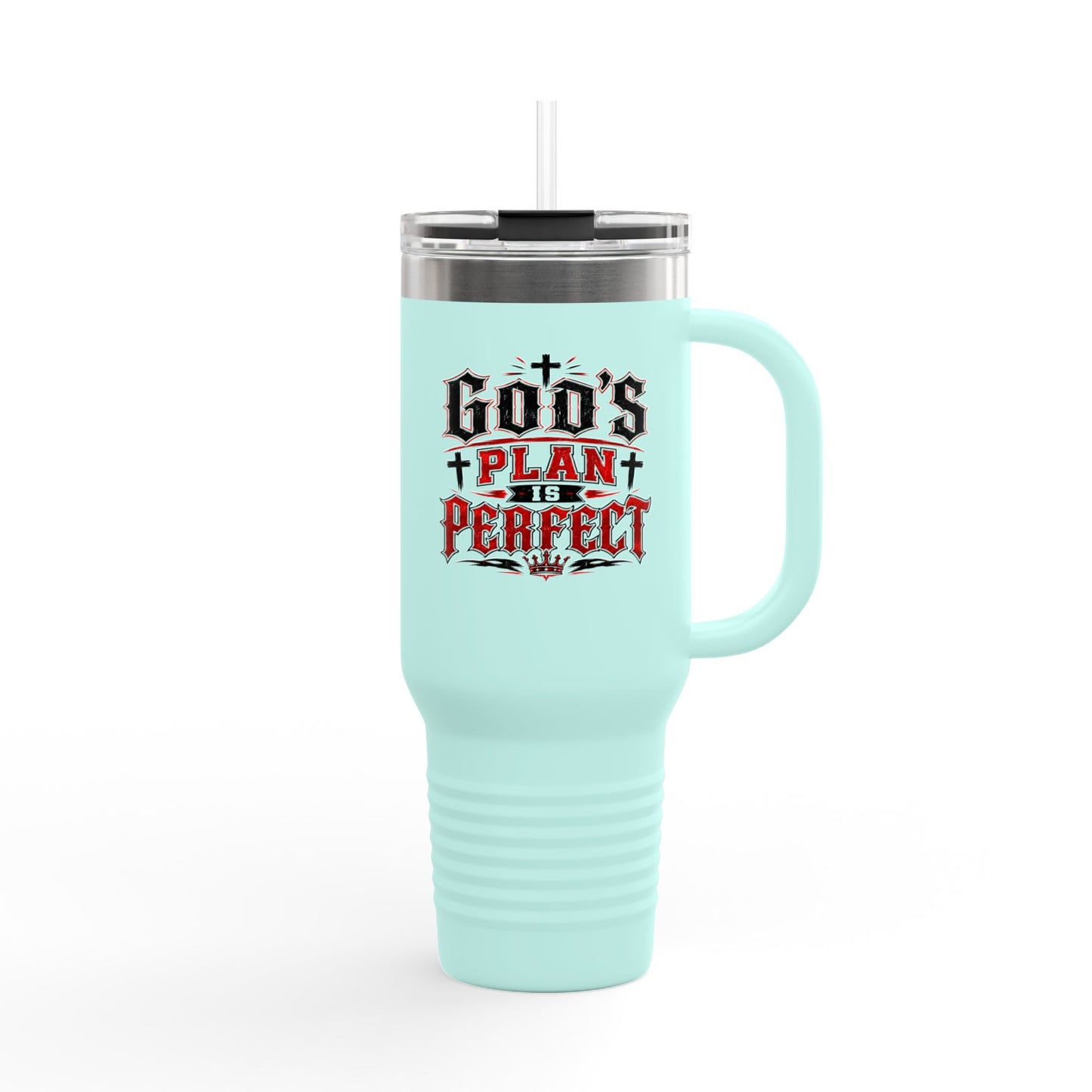 40oz Insulated Travel Mug — "God's Plan is Perfect" Faith Stainless Tumbler