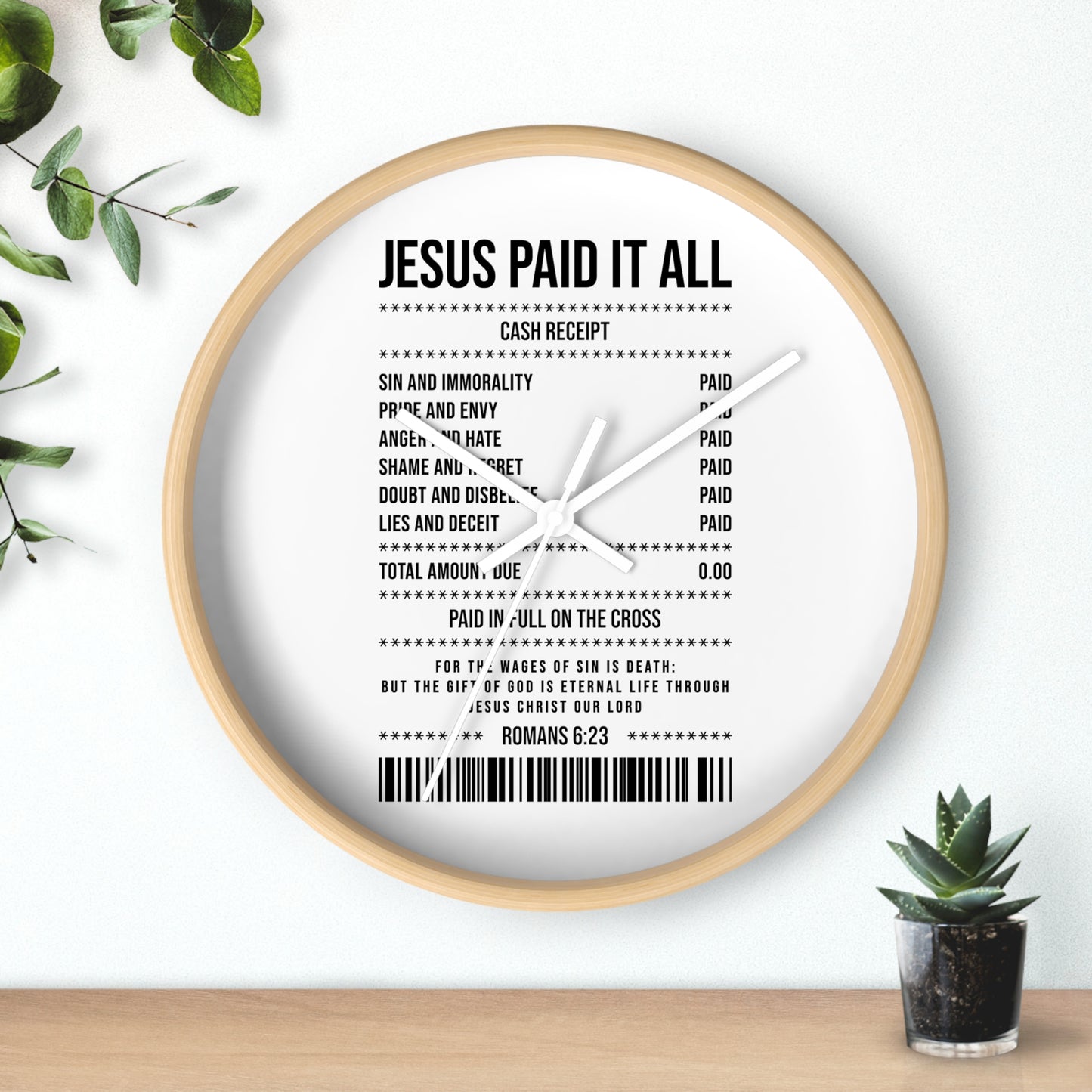 Jesus Paid It All Wall Clock — Christian Receipt Design Religious Home Décor